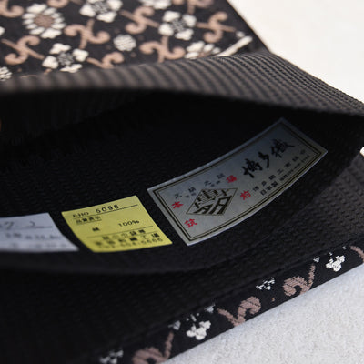 【半幅帯 博多織 インド更紗献上 ブラウン×ベージュ】帯単品 小袋帯 長尺 正絹 リバーシブル 日本製 本場筑前博多織 紋小巾袋帯 証紙付き（5279625300）