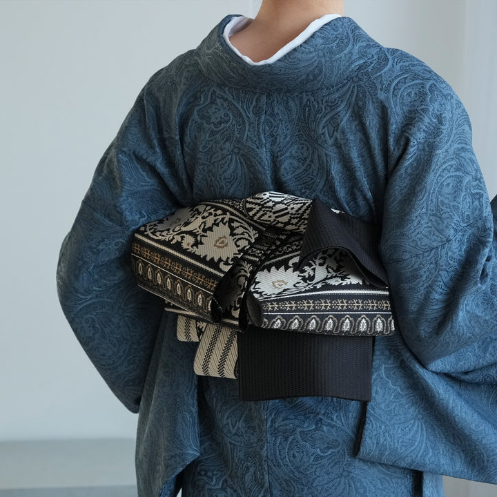 半幅帯 博多織 インド更紗献上 ブラウン×ベージュ】帯単品 小袋帯 長尺