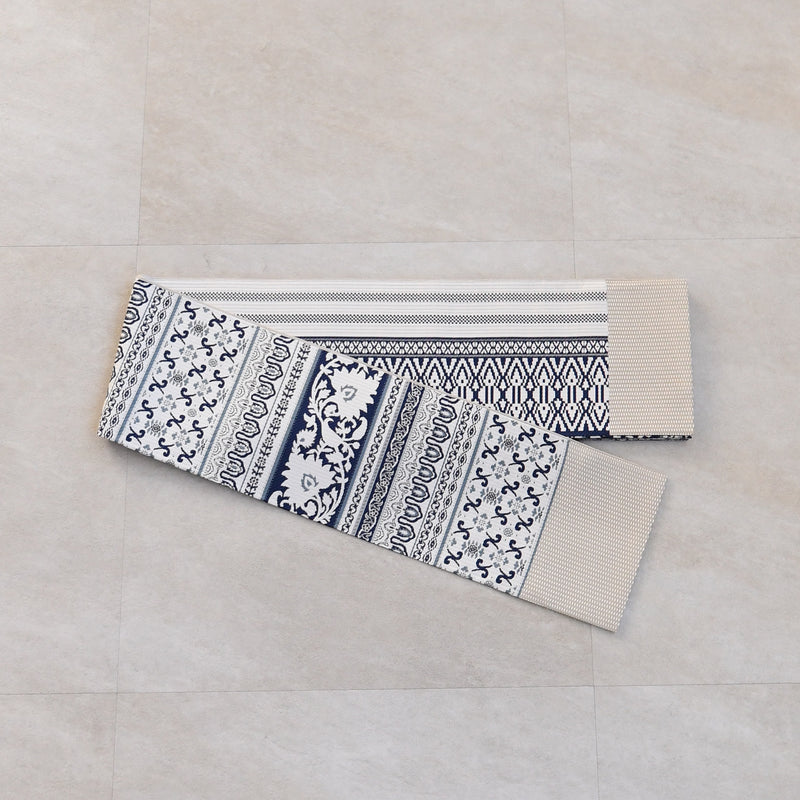 【半幅帯 博多織 インド更紗献上 ホワイト】帯単品 小袋帯 長尺 正絹 リバーシブル 日本製 本場筑前博多織 紋小巾袋帯 証紙付き（5279625400）