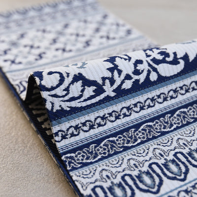 【半幅帯 博多織 インド更紗献上 ホワイト】帯単品 小袋帯 長尺 正絹 リバーシブル 日本製 本場筑前博多織 紋小巾袋帯 証紙付き（5279625400）