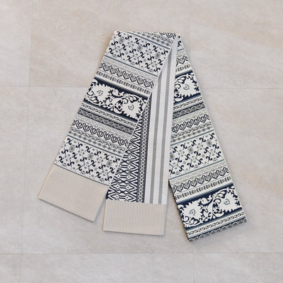 【半幅帯 博多織 インド更紗献上 ホワイト】帯単品 小袋帯 長尺 正絹 リバーシブル 日本製 本場筑前博多織 紋小巾袋帯 証紙付き（5279625400）