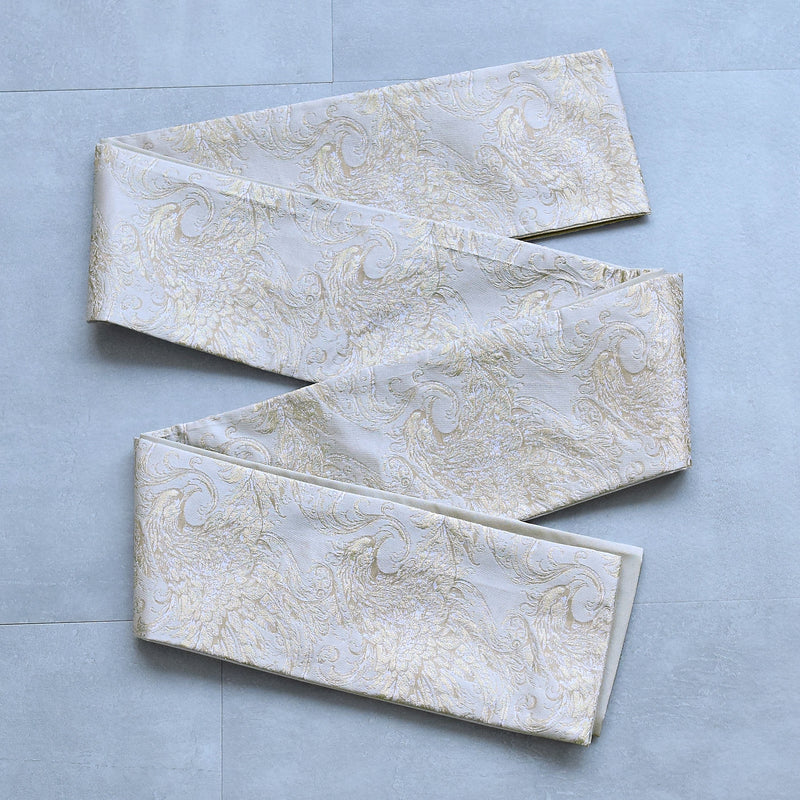 【細帯 鳳凰】半幅帯 単品 数量限定 浴衣 着物 小紋 レディース  生成り アイボリー ベージュ 金襴 日本製 ニコアンティーク （5279625600）