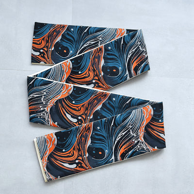 【細帯 海鳴】半幅帯 単品 数量限定 浴衣 着物 小紋 レディース  紺 青 オレンジ 波模様 金襴 日本製 ニコアンティーク （5279625900）