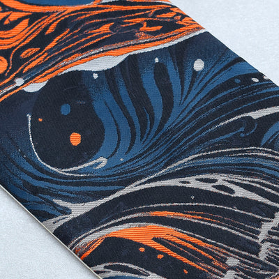 【細帯 海鳴】半幅帯 単品 数量限定 浴衣 着物 小紋 レディース  紺 青 オレンジ 波模様 金襴 日本製 ニコアンティーク （5279625900）