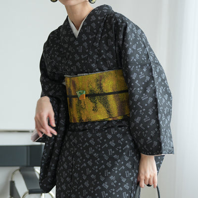 【細帯 シムーン・サフラン】半幅帯 単品 数量限定 浴衣 着物 小紋 レディース 金襴 日本製 ニコアンティーク （5279626100）