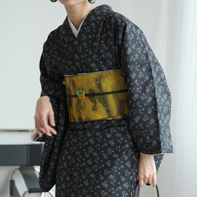 【細帯 シムーン・サフラン】半幅帯 単品 数量限定 浴衣 着物 小紋 レディース 金襴 日本製 ニコアンティーク （5279626100）