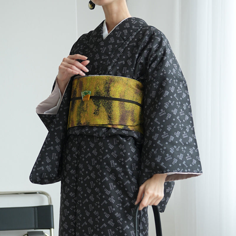 【細帯 シムーン・サフラン】半幅帯 単品 数量限定 浴衣 着物 小紋 レディース 金襴 日本製 ニコアンティーク （5279626100）