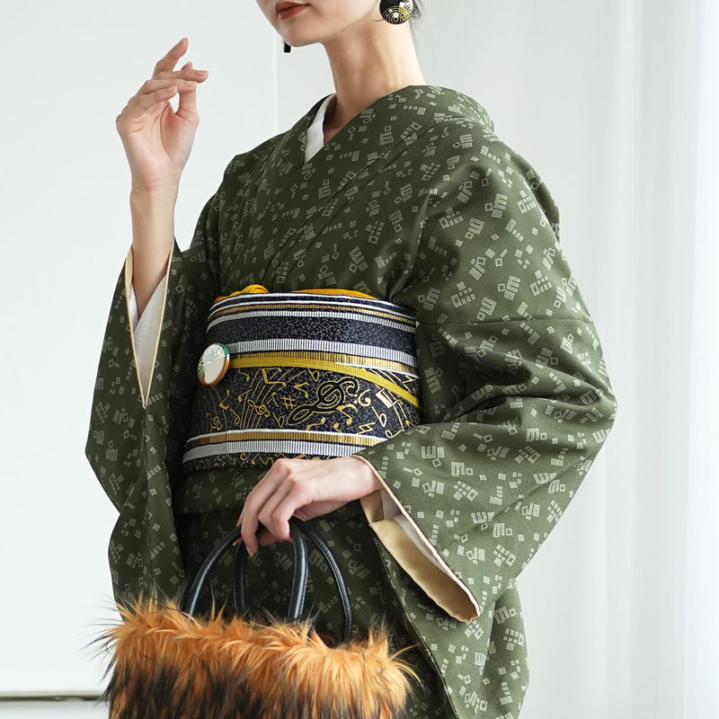 【細帯 夜の音楽祭】半幅帯 単品 数量限定 浴衣 着物 小紋 レディース 金襴 日本製 ニコアンティーク （5279626500）
