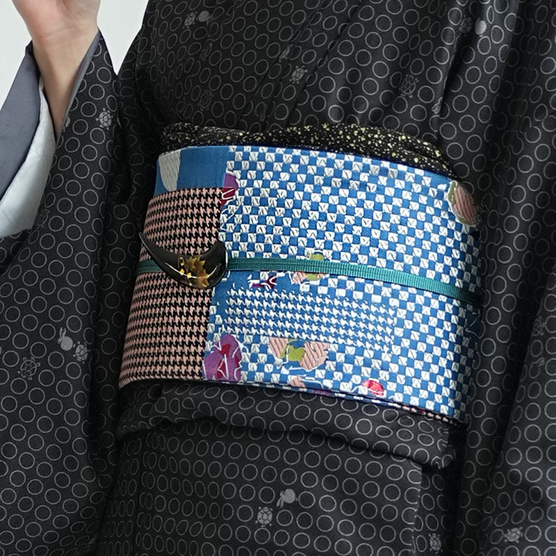 【細帯 蒼幾何ノ華】半幅帯 単品 数量限定 浴衣 着物 小紋 レディース 金襴 日本製 ニコアンティーク （5279626600）