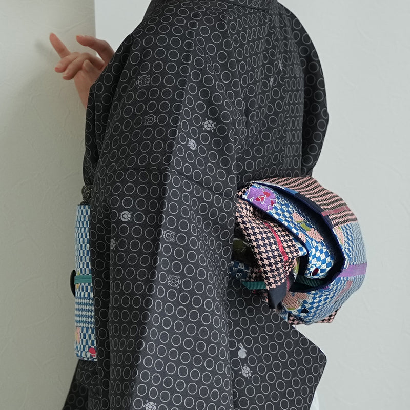 【細帯 蒼幾何ノ華】半幅帯 単品 数量限定 浴衣 着物 小紋 レディース 金襴 日本製 ニコアンティーク （5279626600）