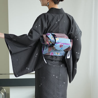 【細帯 蒼幾何ノ華】半幅帯 単品 数量限定 浴衣 着物 小紋 レディース 金襴 日本製 ニコアンティーク （5279626600）