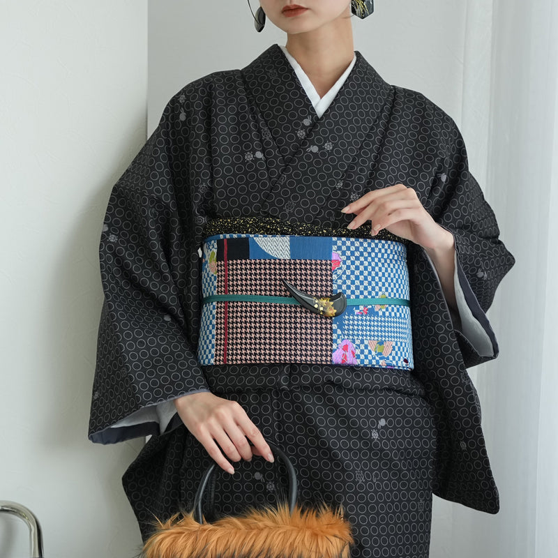 【細帯 蒼幾何ノ華】半幅帯 単品 数量限定 浴衣 着物 小紋 レディース 金襴 日本製 ニコアンティーク （5279626600）