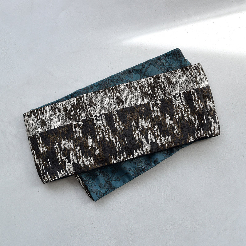 【半幅帯 リバーシブル 煤灯】帯単品 小袋帯 長尺 日本製 細帯 オールシーズン 浴衣 紬 小紋 着物 ブラック グリーン（5279626700）