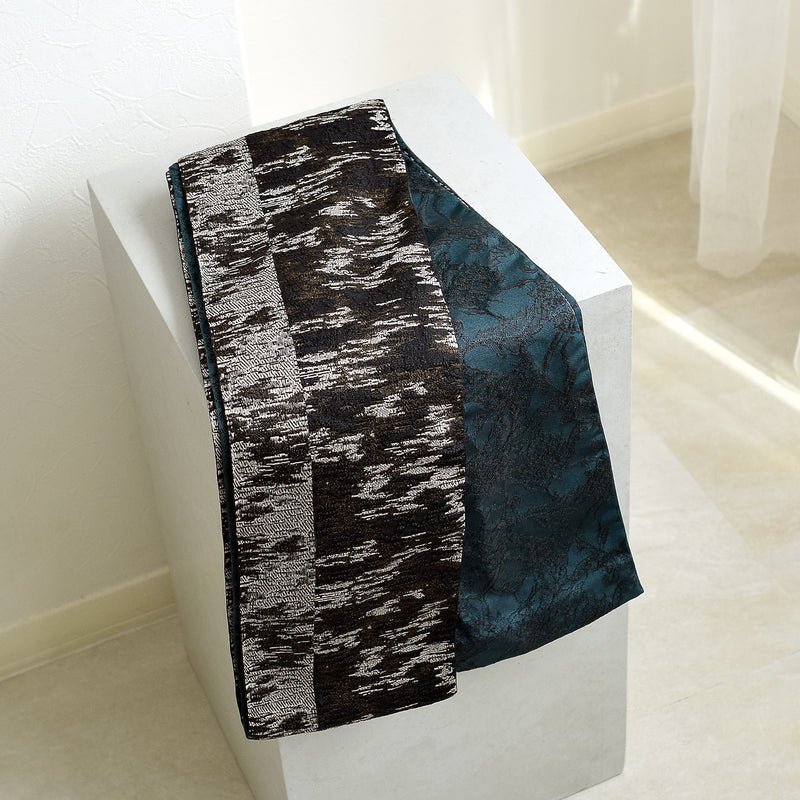 【半幅帯 リバーシブル 煤灯】帯単品 小袋帯 長尺 日本製 細帯 オールシーズン 浴衣 紬 小紋 着物 ブラック グリーン（5279626700）