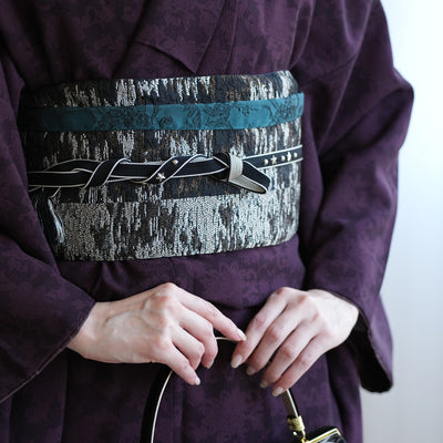 【半幅帯 リバーシブル 煤灯】帯単品 小袋帯 長尺 日本製 細帯 オールシーズン 浴衣 紬 小紋 着物 ブラック グリーン（5279626700）