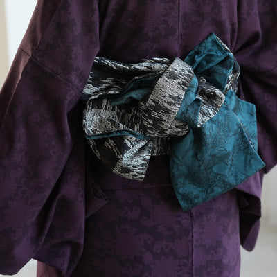 【半幅帯 リバーシブル 煤灯】帯単品 小袋帯 長尺 日本製 細帯 オールシーズン 浴衣 紬 小紋 着物 ブラック グリーン（5279626700）