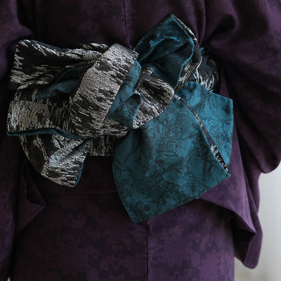 【半幅帯 リバーシブル 煤灯】帯単品 小袋帯 長尺 日本製 細帯 オールシーズン 浴衣 紬 小紋 着物 ブラック グリーン（5279626700）