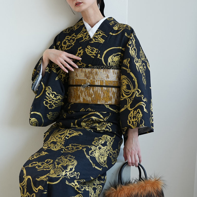 【半幅帯 リバーシブル 芥子雅】帯単品 小袋帯 長尺 日本製 細帯 オールシーズン 浴衣 紬 小紋 着物 からし ブラウン（5279626800）