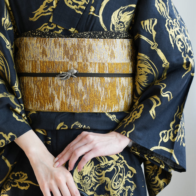 【半幅帯 リバーシブル 芥子雅】帯単品 小袋帯 長尺 日本製 細帯 オールシーズン 浴衣 紬 小紋 着物 からし ブラウン（5279626800）