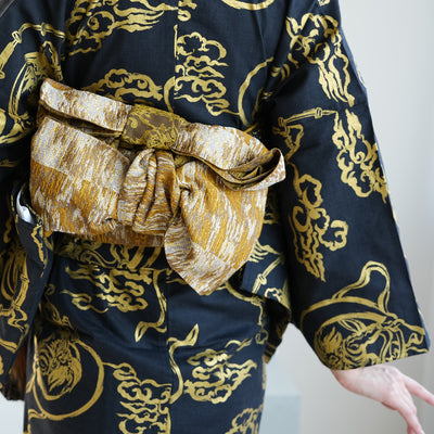 【半幅帯 リバーシブル 芥子雅】帯単品 小袋帯 長尺 日本製 細帯 オールシーズン 浴衣 紬 小紋 着物 からし ブラウン（5279626800）