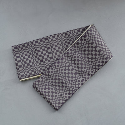 【半幅帯 リバーシブル 淡黄流光】帯単品 小袋帯 長尺 日本製 細帯 オールシーズン 浴衣 紬 小紋 着物 イエローベージュ 紫 グレー（5279627000）