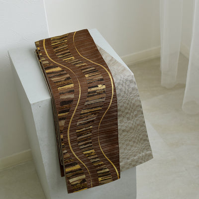 【半幅帯 リバーシブル 鳶色流光】帯単品 小袋帯 長尺 日本製 細帯 オールシーズン 浴衣 紬 小紋 着物 茶 金 グレー グレージュ（5279627100）