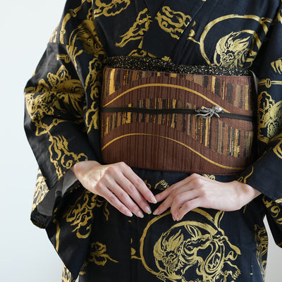 【半幅帯 リバーシブル 鳶色流光】帯単品 小袋帯 長尺 日本製 細帯 オールシーズン 浴衣 紬 小紋 着物 茶 金 グレー グレージュ（5279627100）