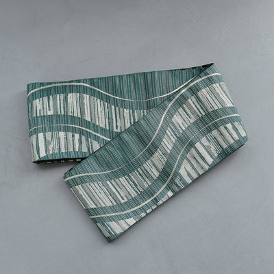 【半幅帯 リバーシブル 翠流光】帯単品 小袋帯 長尺 日本製 細帯 オールシーズン 浴衣 紬 小紋 着物 エメラルドグリーン グレー 黒（5279627200）