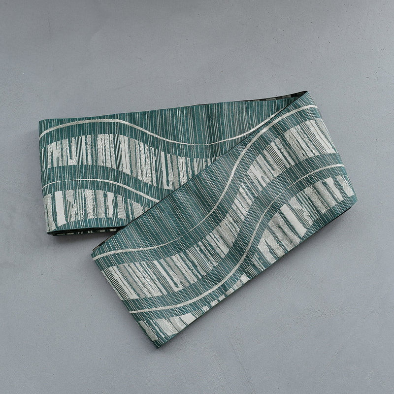 【半幅帯 リバーシブル 翠流光】帯単品 小袋帯 長尺 日本製 細帯 オールシーズン 浴衣 紬 小紋 着物 エメラルドグリーン グレー 黒（5279627200）