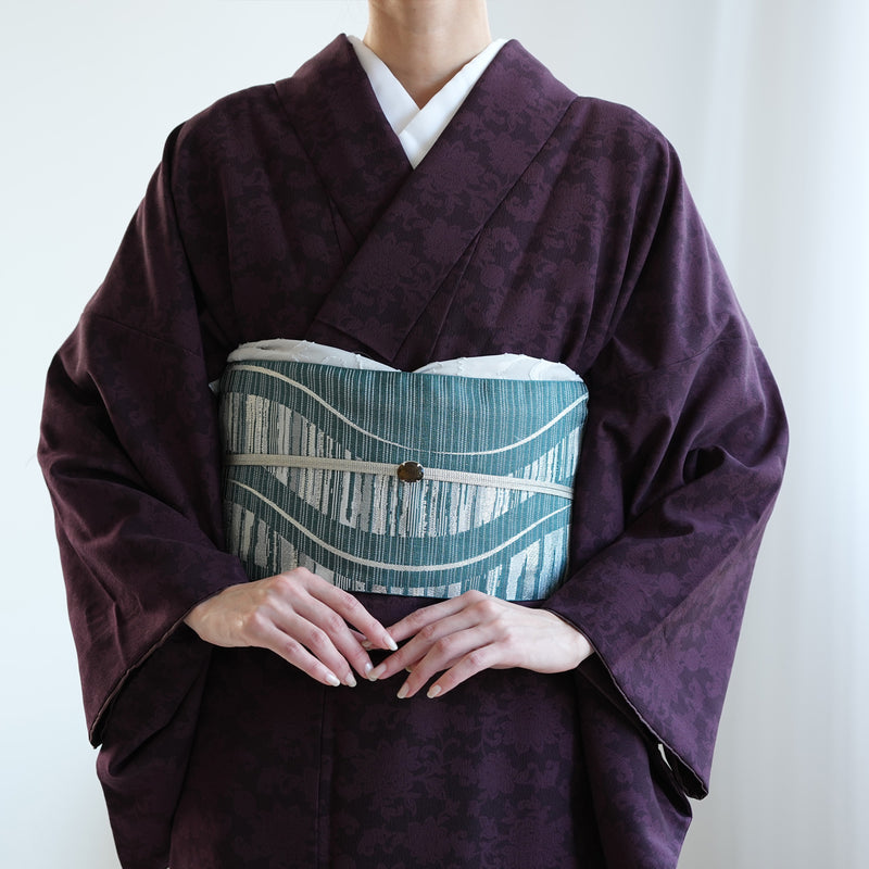 【半幅帯 リバーシブル 翠流光】帯単品 小袋帯 長尺 日本製 細帯 オールシーズン 浴衣 紬 小紋 着物 エメラルドグリーン グレー 黒（5279627200）