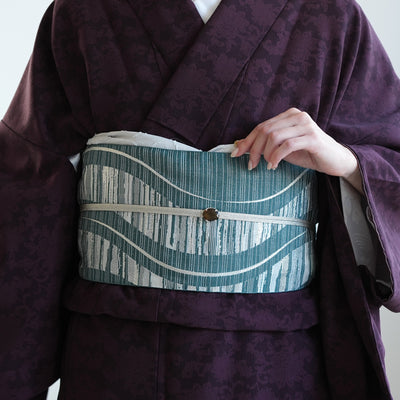 【半幅帯 リバーシブル 翠流光】帯単品 小袋帯 長尺 日本製 細帯 オールシーズン 浴衣 紬 小紋 着物 エメラルドグリーン グレー 黒（5279627200）