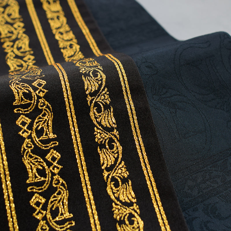 【半幅帯 リバーシブル 壁画調 猫】帯単品 小袋帯 長尺 日本製 細帯 オールシーズン 浴衣 紬 小紋 着物 ブラック 金（5279627300）