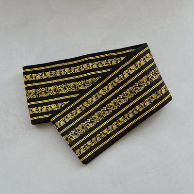 【半幅帯 リバーシブル 壁画調 猫】帯単品 小袋帯 長尺 日本製 細帯 オールシーズン 浴衣 紬 小紋 着物 ブラック 金（5279627300）