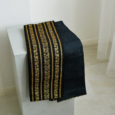 【半幅帯 リバーシブル 壁画調 猫】帯単品 小袋帯 長尺 日本製 細帯 オールシーズン 浴衣 紬 小紋 着物 ブラック 金（5279627300）