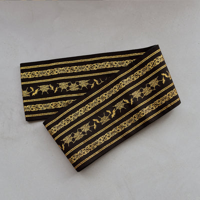 【半幅帯 リバーシブル 壁画調 蜘蛛の巣】帯単品 小袋帯 長尺 日本製 細帯 オールシーズン 浴衣 紬 小紋 着物 ブラック 金（5279627400）