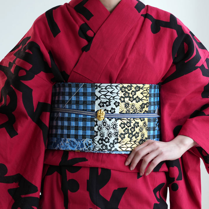 半幅帯 細帯 ホリゾン・ブルーチェック】帯単品 日本製 浴衣 着物 小紋