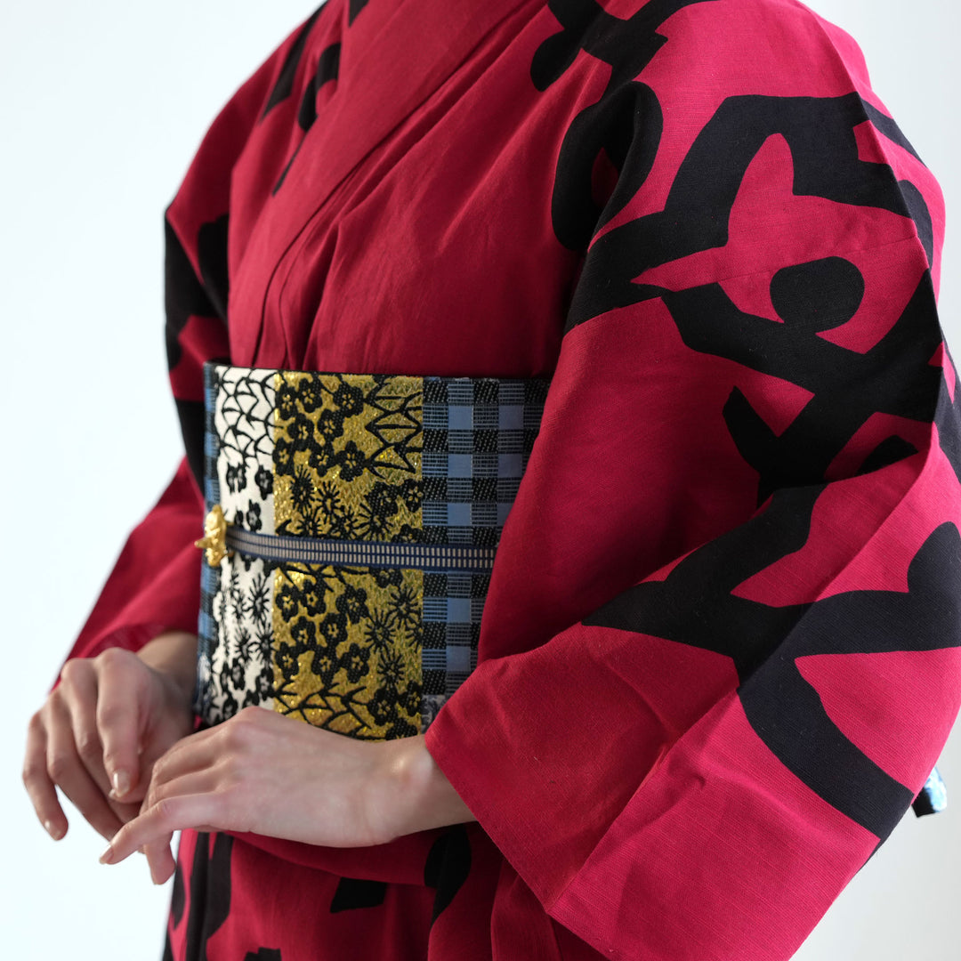 半幅帯 細帯 ホリゾン・ブルーチェック】帯単品 日本製 浴衣 着物 小紋