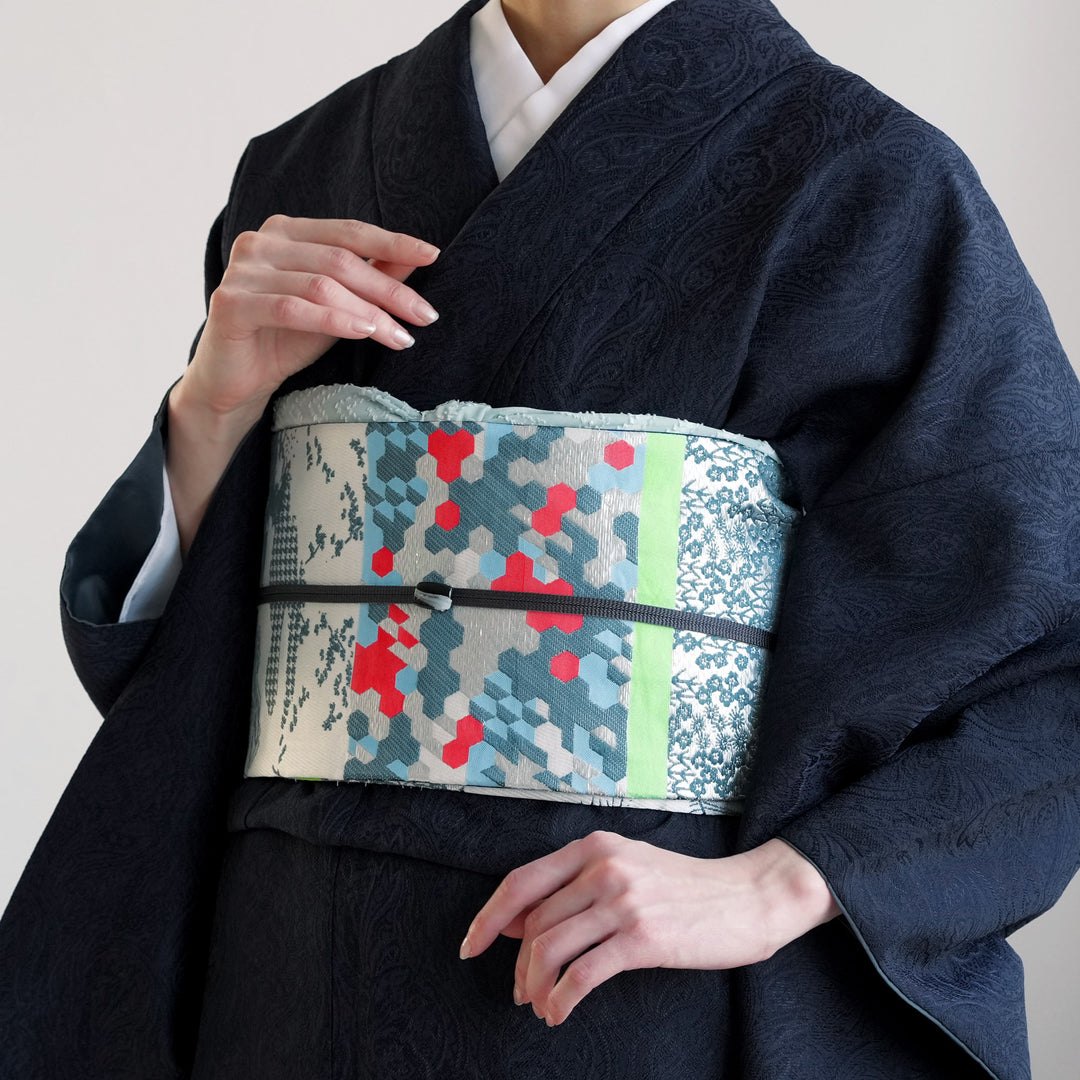 半幅帯 細帯 継ぎはぎの後景】帯単品 日本製 浴衣 着物 小紋 個性的