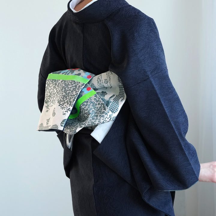 半幅帯 細帯 継ぎはぎの後景】帯単品 日本製 浴衣 着物 小紋 個性的