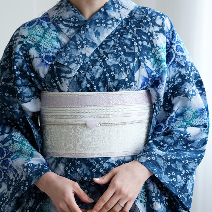 半幅帯 utatane×井上絹織 ホワイト ラベンダー】帯単品 博多織 小袋帯