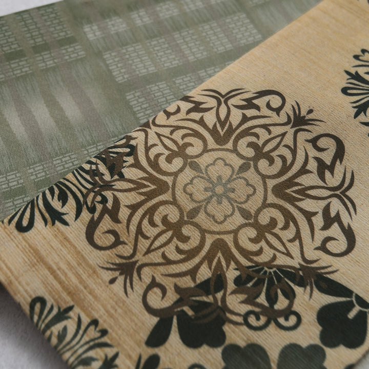 nanana 半幅帯 小袋帯 正絹 焦げ茶色 薄水色 クラシカル花唐草 帯 小袋帯 正絹 半幅帯 唐草模様 ベージュ 緑 半巾帯 日本製