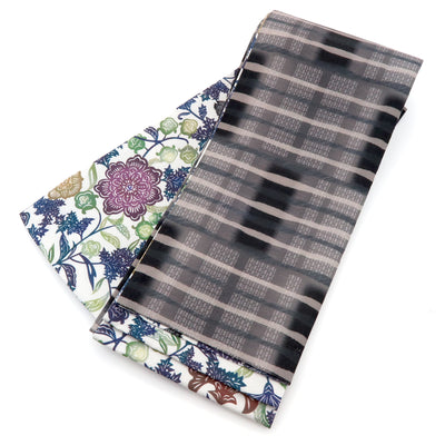 帯 小袋帯 正絹 半幅帯 唐草模様 白 ホワイト 紫 青 半巾帯 日本製 （5280605500）