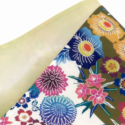 帯 小袋帯 正絹 半幅帯 菊 竜胆 白 青 緑 イエロー オレンジ 半巾帯 日本製 （5280606600）