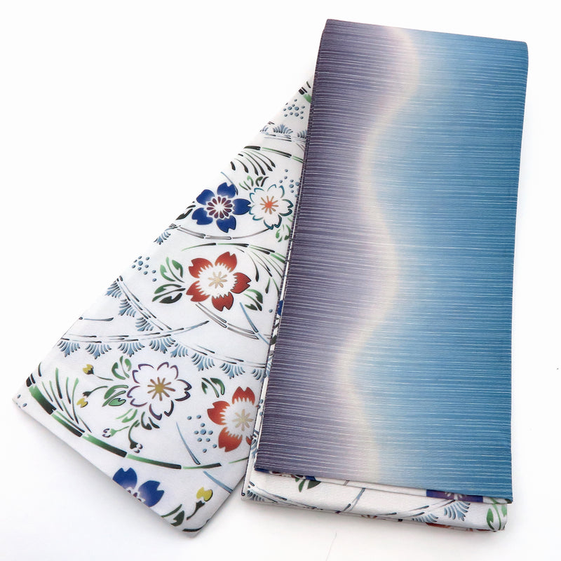 帯 小袋帯 正絹 半幅帯 桜 白 青 紫 半巾帯 日本製 （5280606800）