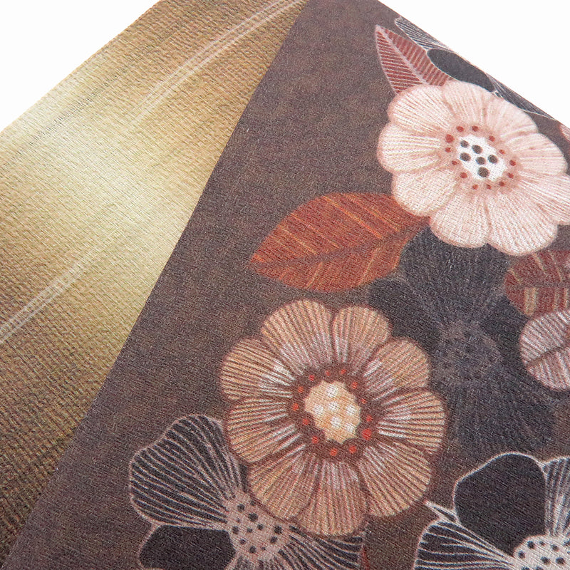 帯 小袋帯 正絹 半幅帯 菊 縞 ブラウン 茶色 赤 半巾帯 日本製 （5280606900）