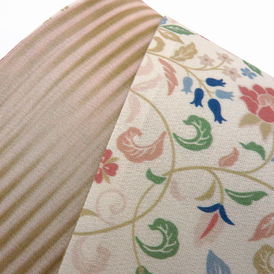 帯 小袋帯 正絹 半幅帯 花柄 唐草模様 ベージュ ピンク 半巾帯 日本製 （5280607100）
