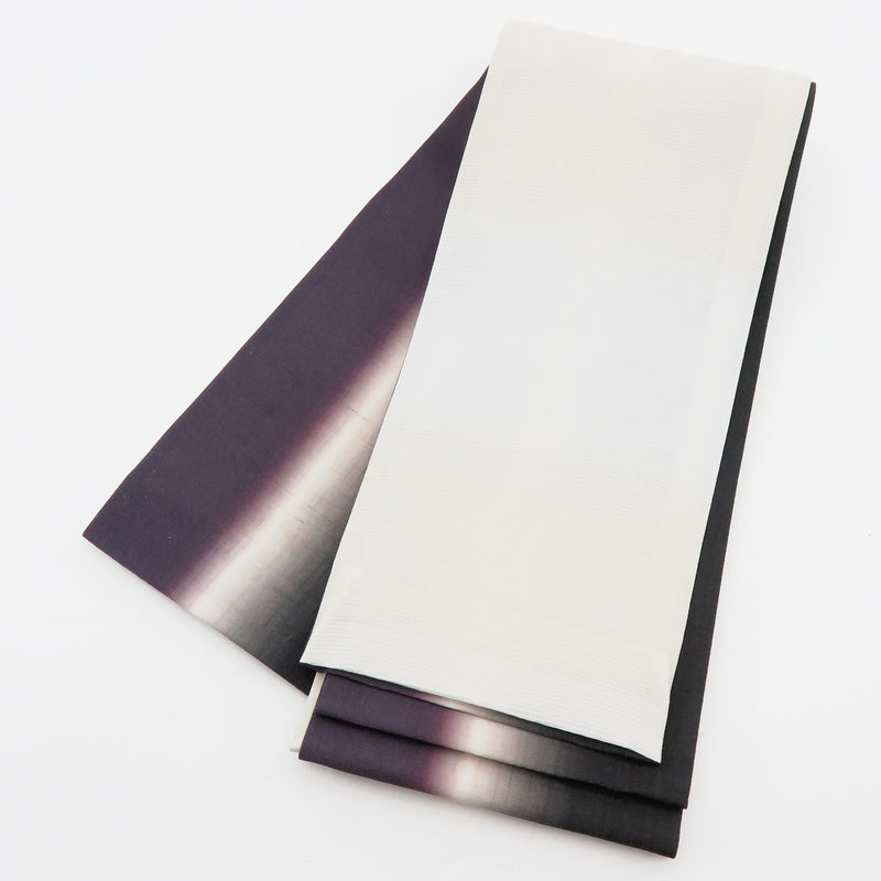 帯 小袋帯 正絹 半幅帯 縞 紫 白 黒 半巾帯 日本製 （5280607400）