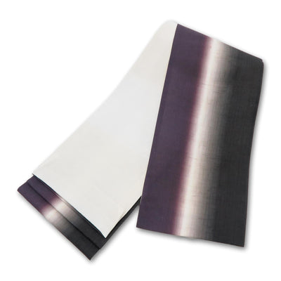 帯 小袋帯 正絹 半幅帯 縞 紫 白 黒 半巾帯 日本製 （5280607400）