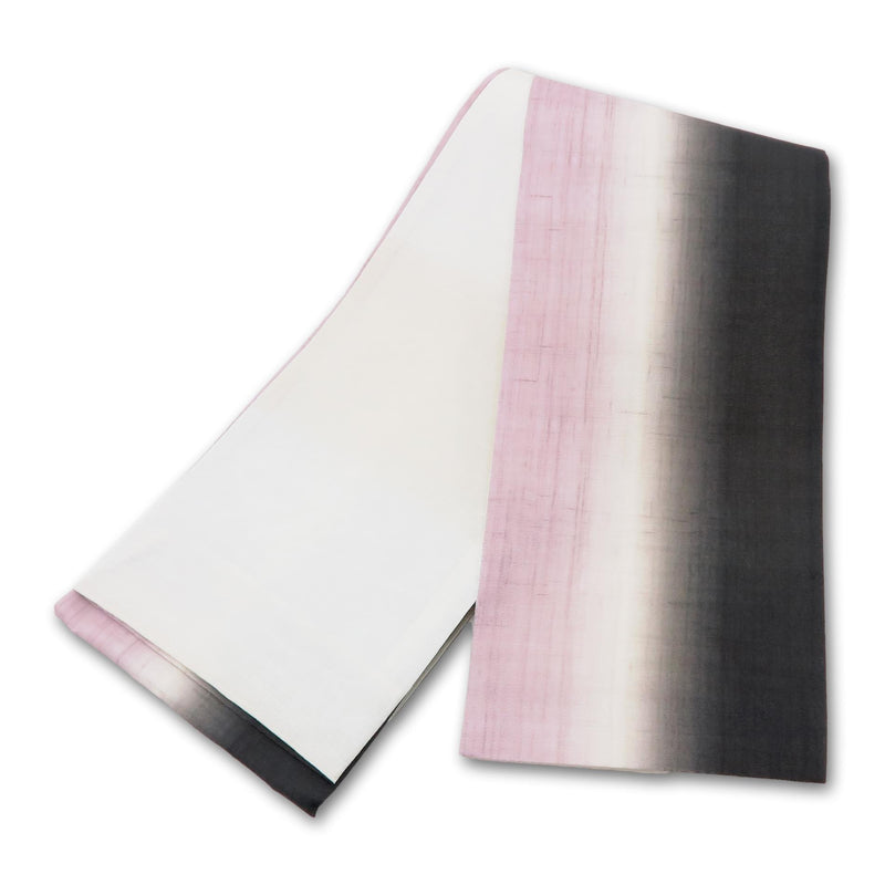 帯 小袋帯 正絹 半幅帯 縞 ピンク 白 黒 半巾帯 日本製 （5280607900）