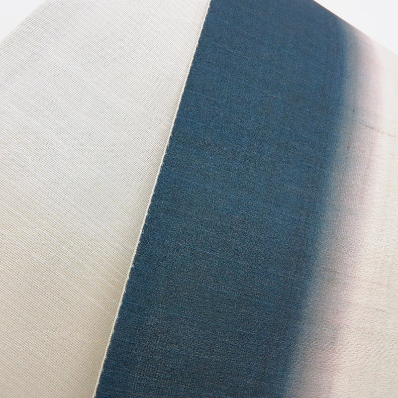 帯 小袋帯 正絹 半幅帯 縞 青 ブルー ターコイズ 白 クリーム 半巾帯 日本製 （5280608100）